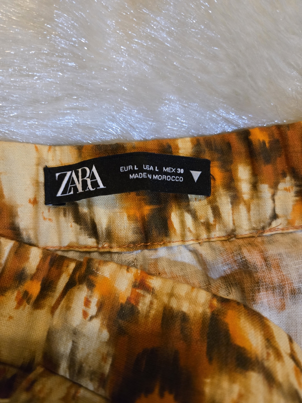 Zara Straight Leg Pants in Yellow, Orange & Brown Patchwork Print